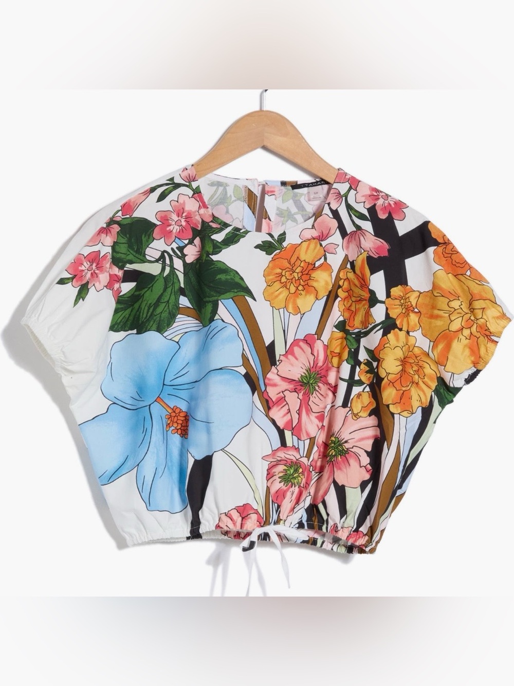 NWT Tahari Short Sleeve Floral Tie Waist Crop Top M
